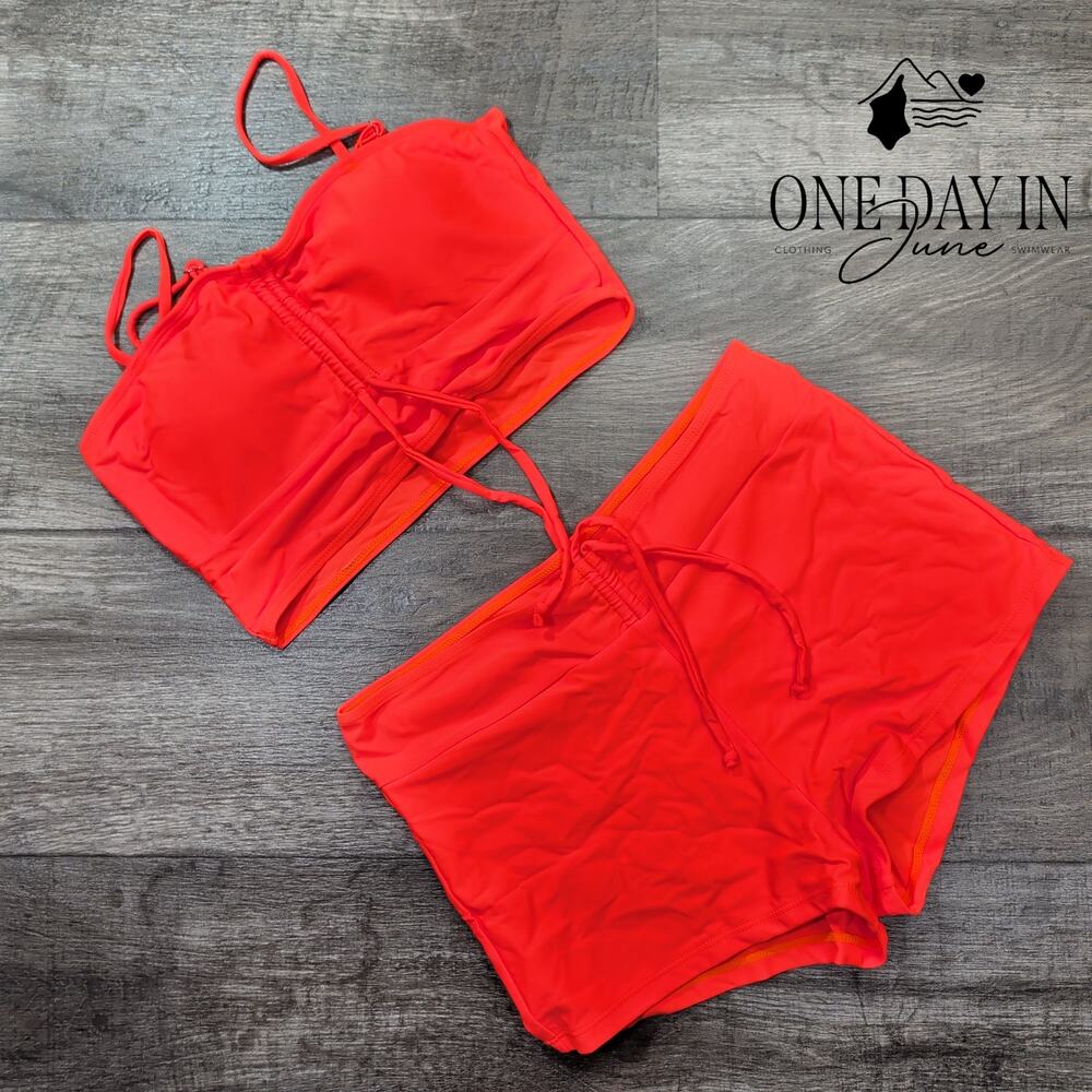 Aleumdr Drawstring Crop Boyshort Bikini Swimsuit Size M